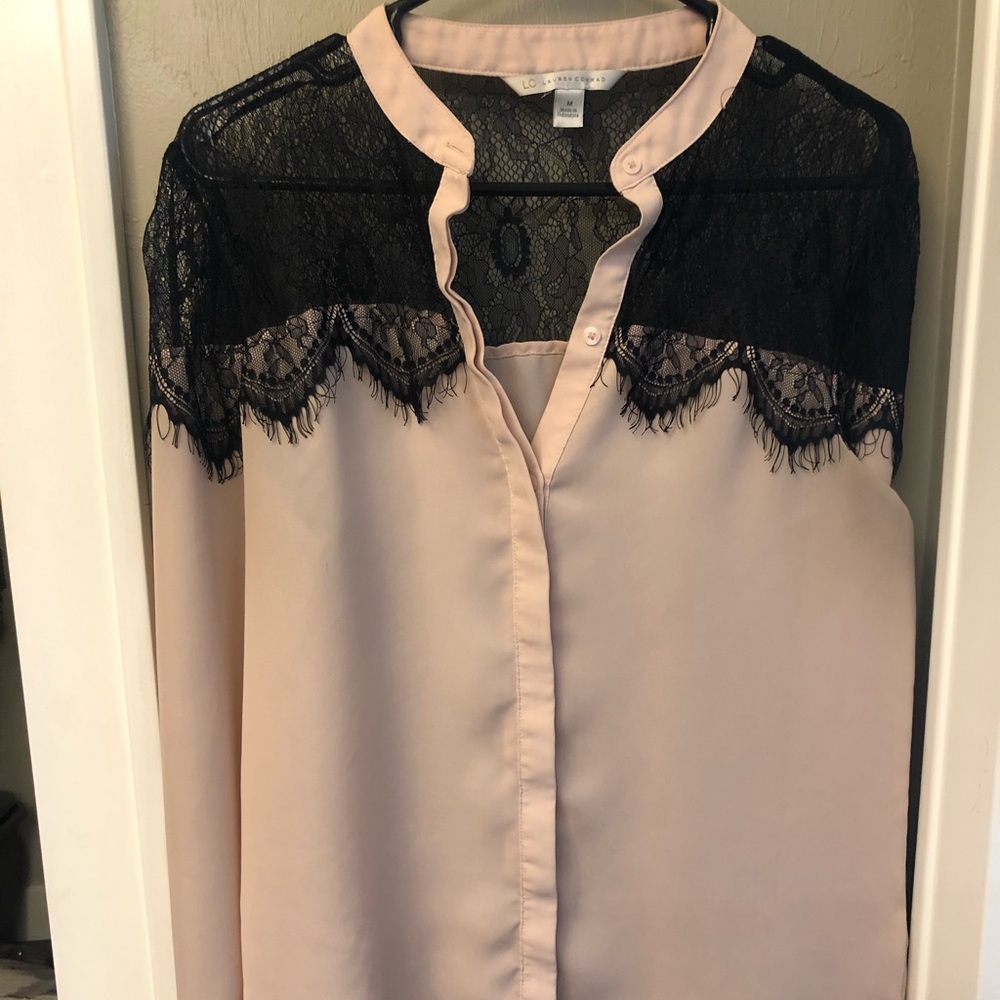 Pink and black lace blouse